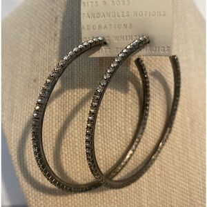 Anthropologie XL Extra large Pave rhinestone Hoop Earrings 2.75”